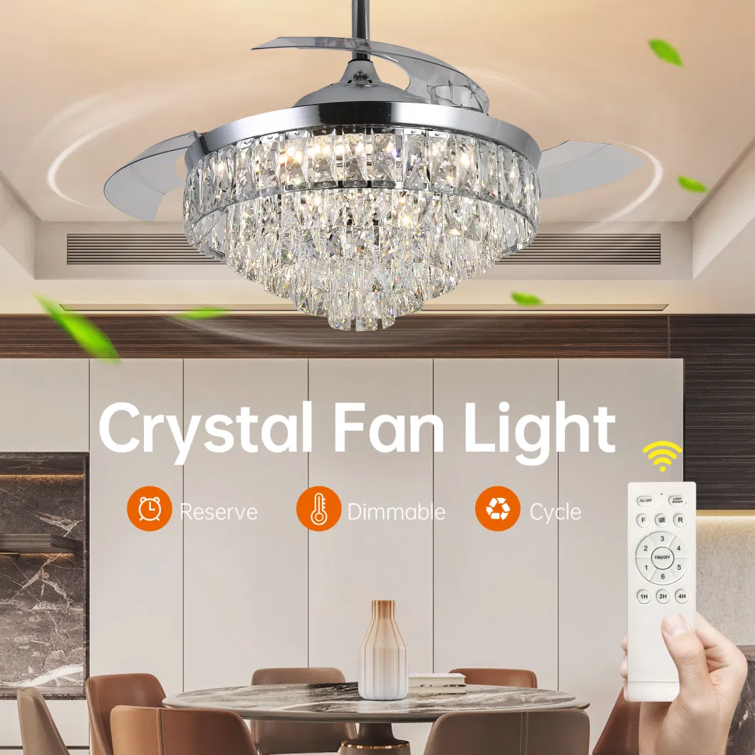 2023 Invisible Fan with Smart Control Dcmotor Lower Noise Crystal Ceiling Light