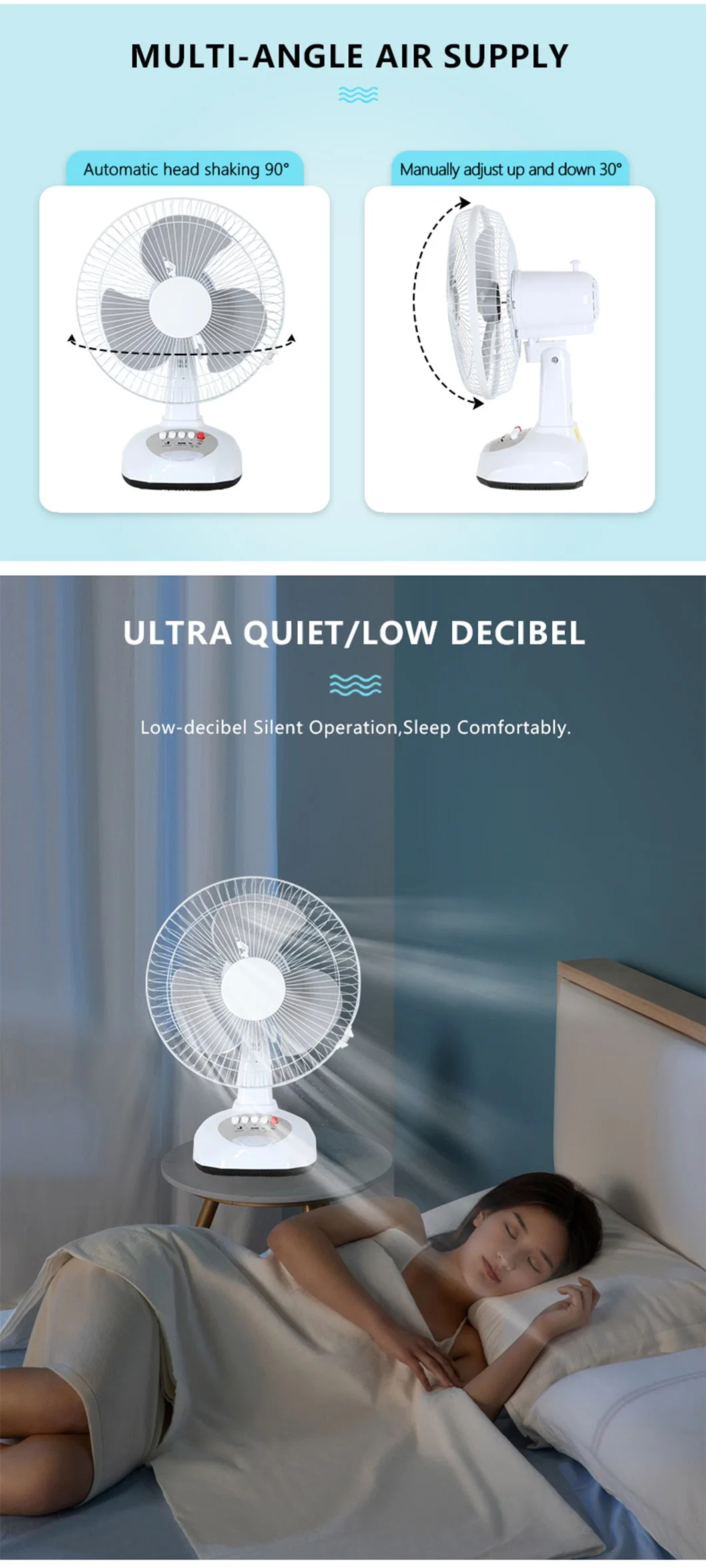 Office Home Solar Battery Rechargeable Table Fan DC Table Desk Fans Use Emergency LED Light USB Charge Pedestal Fan