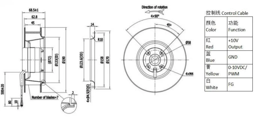 190mm 12V Customizable Plastic Backward Curved Centrifugal Fan for Refrigeration Equipment