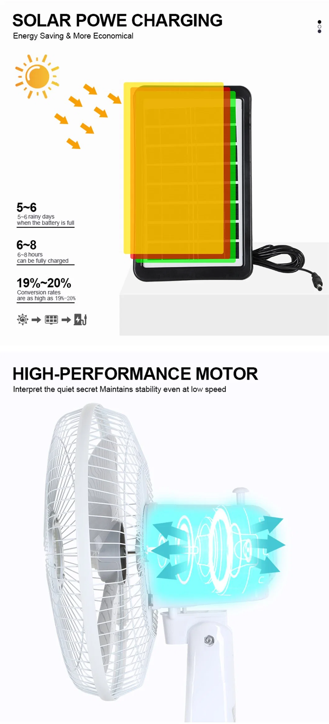 Office Home Solar Battery Rechargeable Table Fan DC Table Desk Fans Use Emergency LED Light USB Charge Pedestal Fan