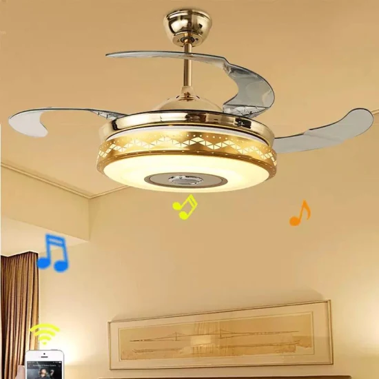 Nouveau ventilateur de plafond intelligent à lames invisibles rétractables avec télécommande