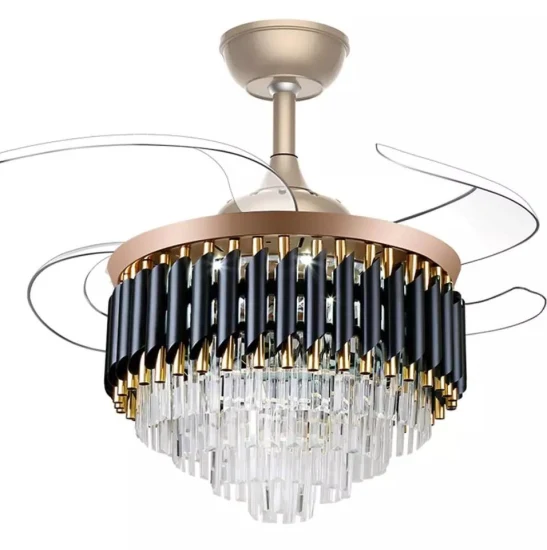 Lumière moderne de ventilateur de plafond en cristal de grande taille avec des lustres en cristal de lames invisibles